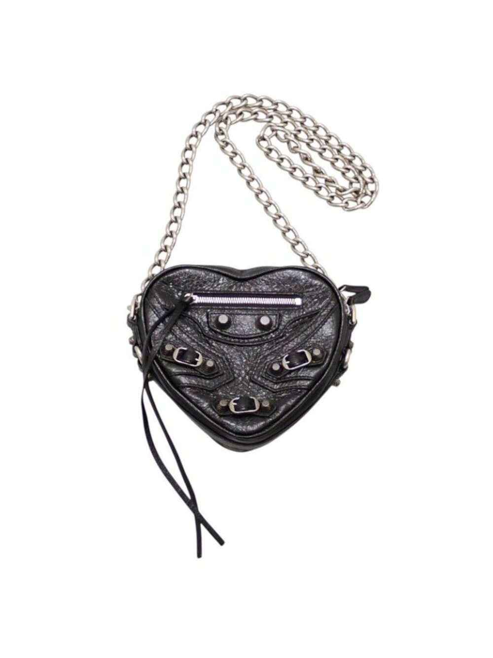 Balenciaga Le Cagole Heart Mini Shoulder Bag Lambskin Black Silver Genus Punk